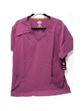 Dickies EDS Essentials Women’s V-Neck Scrub Top 2XL Burgundy Medical Uniform New